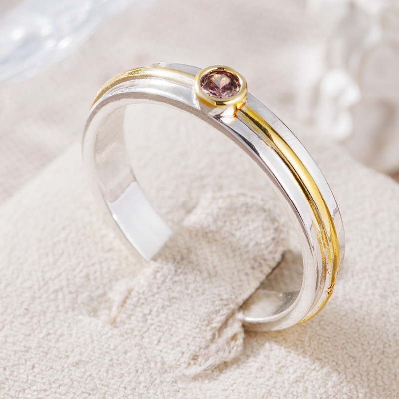 Delicate Two-Tone Slim Zirconia Ring, Light Luxury Design